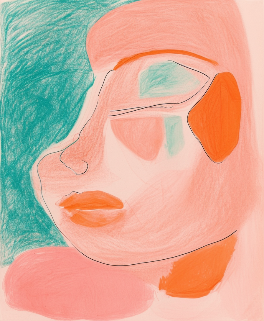 Abstract Face with Orange and Teal Shapes