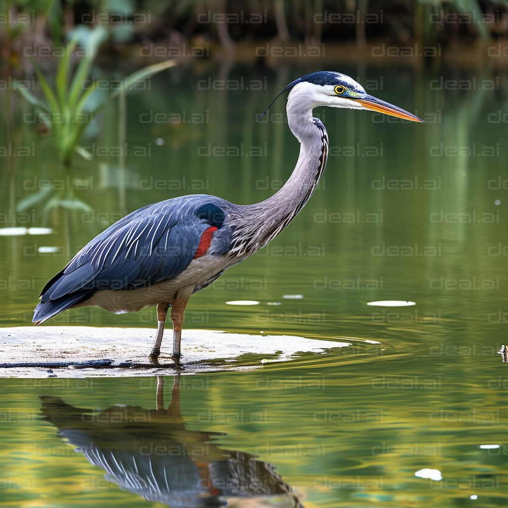 Heron Posing on a Tranquil Pond