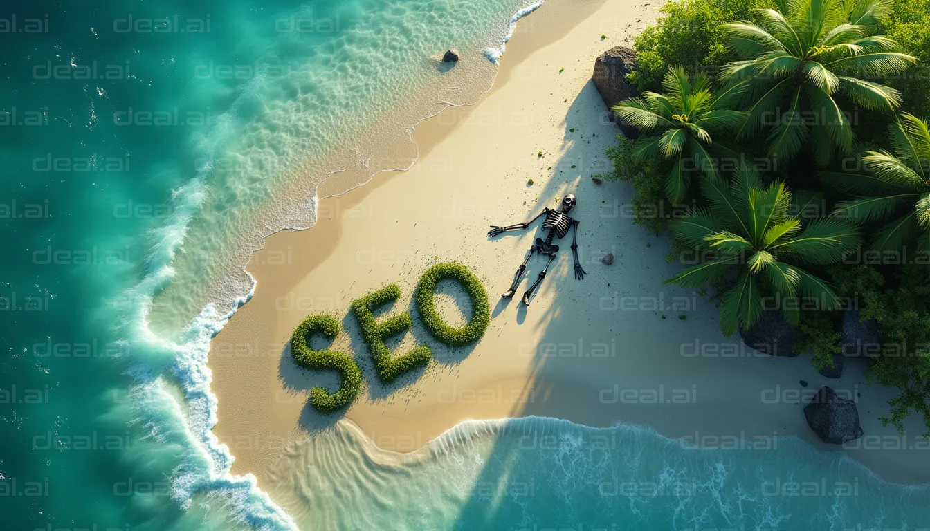 "Stranded SEO Skeleton on Tropical Beach"