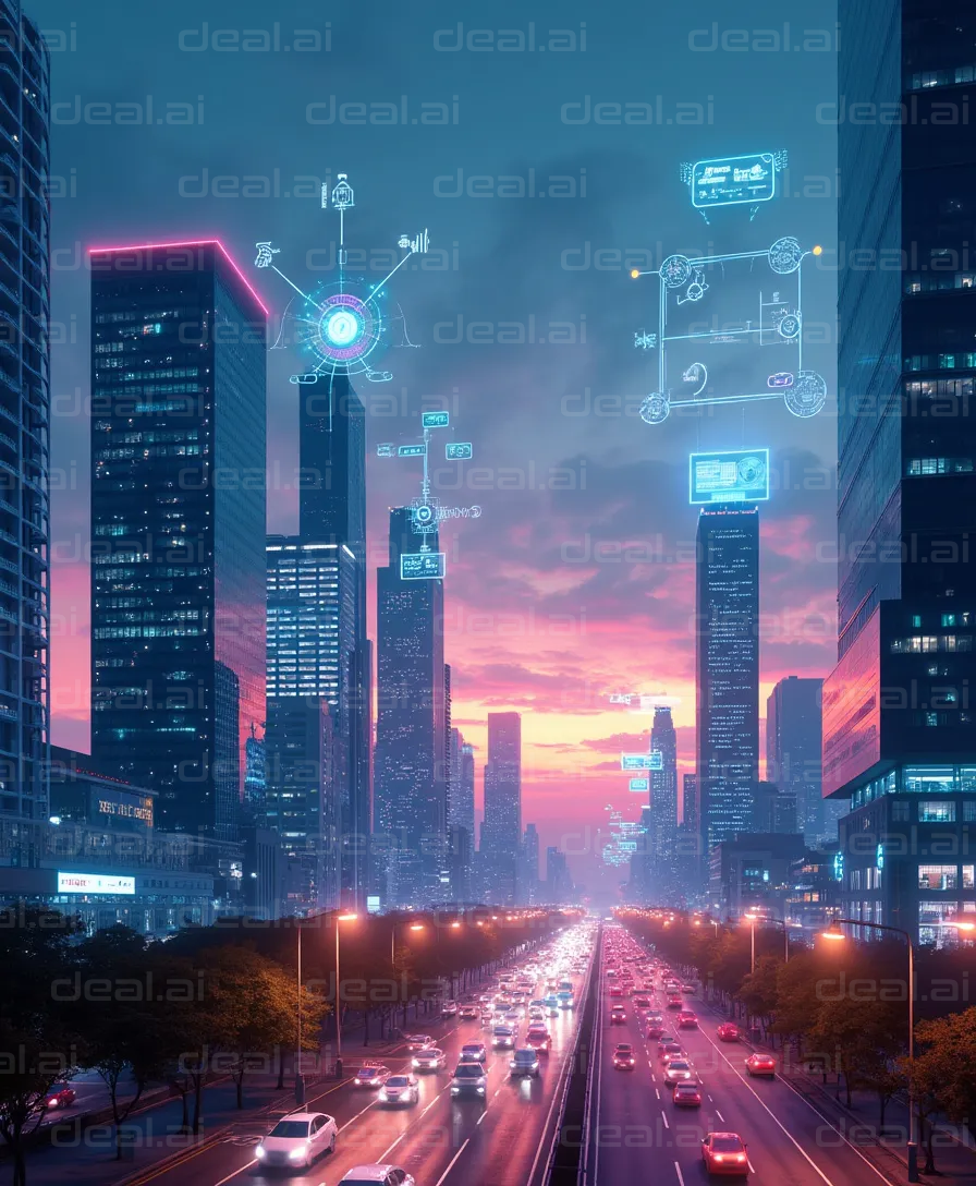 "Futuristic Cityscape at Sunset"
