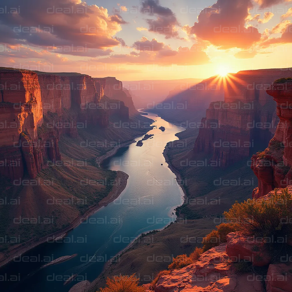 "Stunning Canyon Sunset Over River"