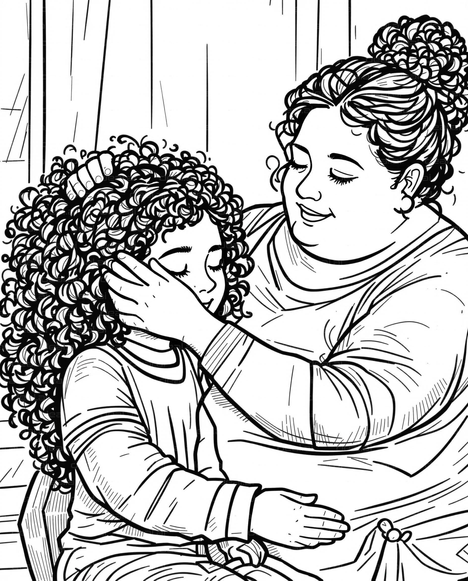 Motherly Embrace in Line Art