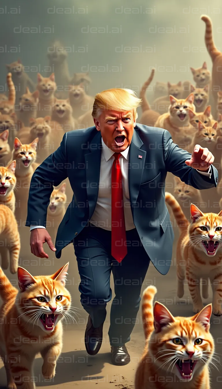 Man Running From a Horde of Cats