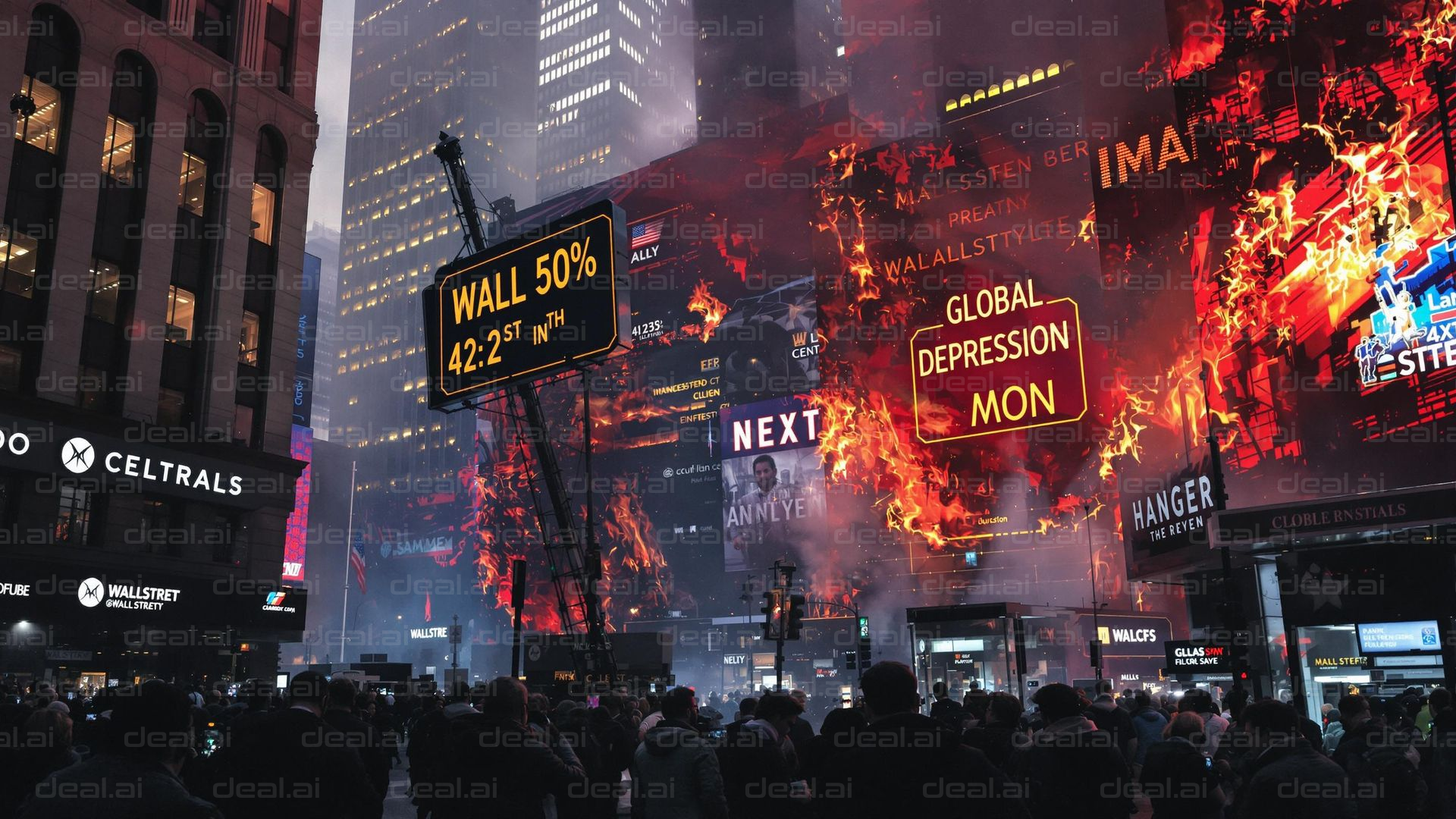 "Wall Street Chaos and Flames"