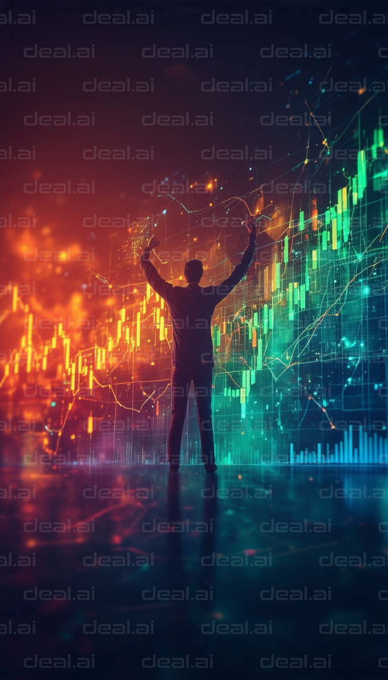 "Triumphant Investor Analyzing Market Chart"