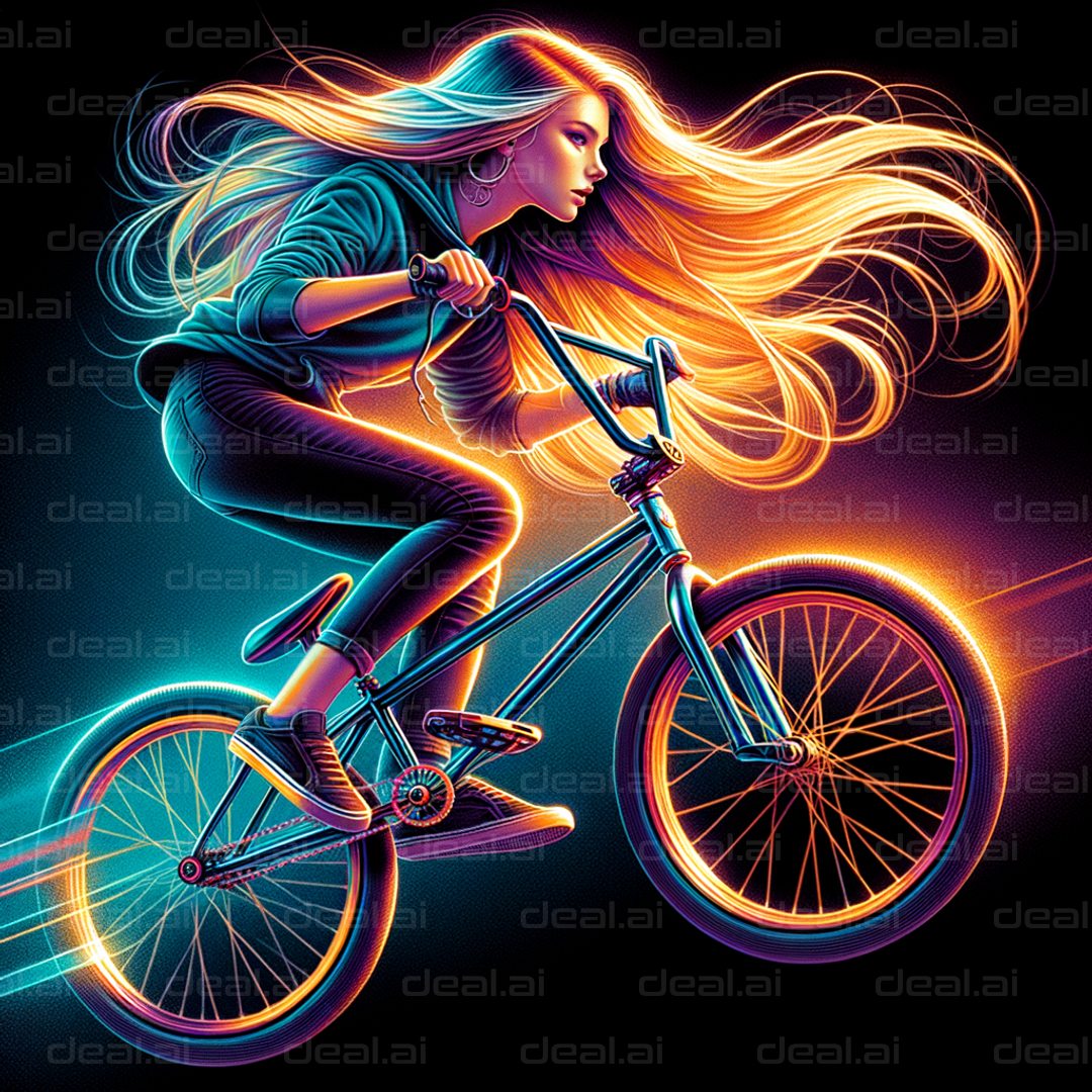 "Vibrant BMX Ride: Neon Lights Shine"