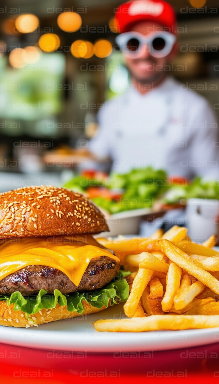 "Delicious Burger and Fries at Diner"