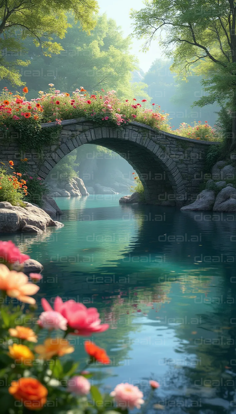 Blooming Bridge Over Serene Waters