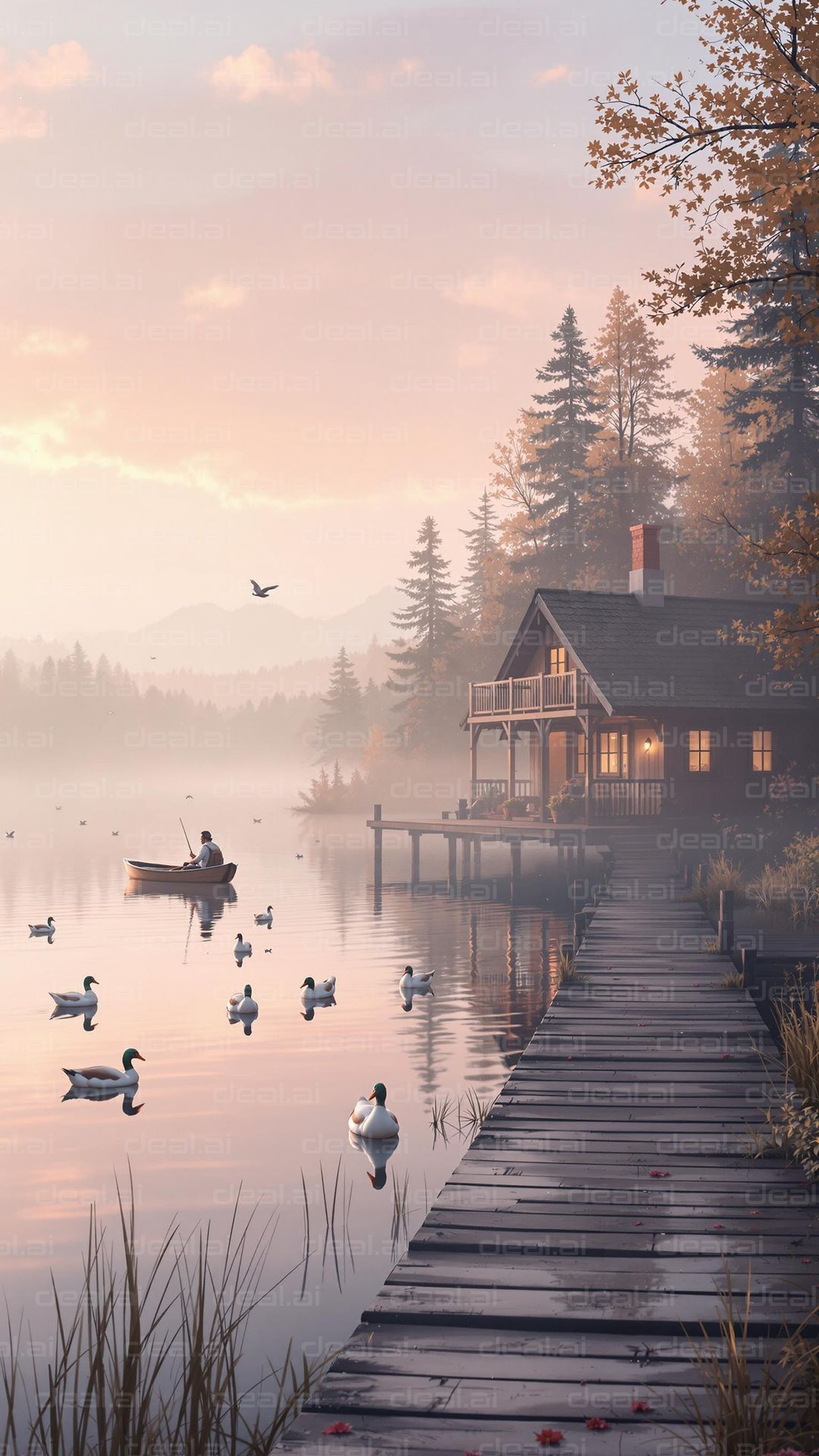 Serene Lake House at Dawn