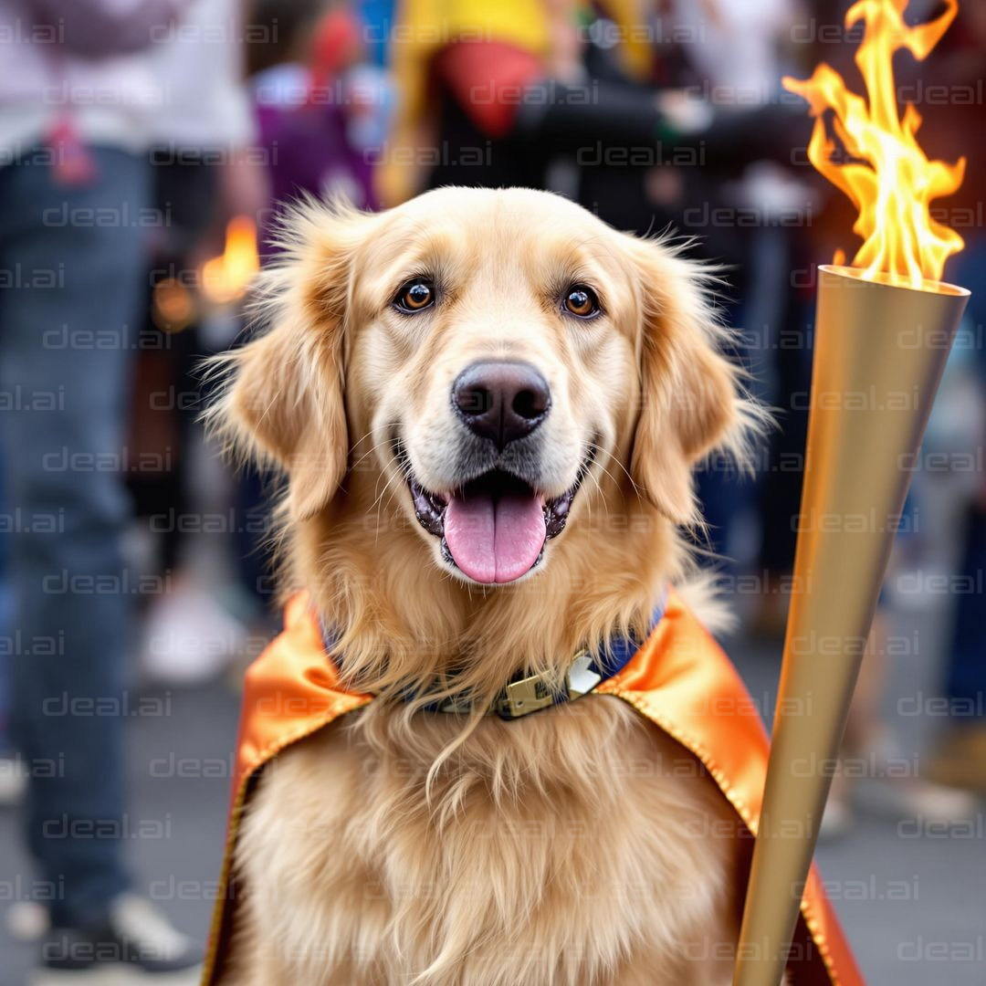 Golden Retriever with Olympic Torch