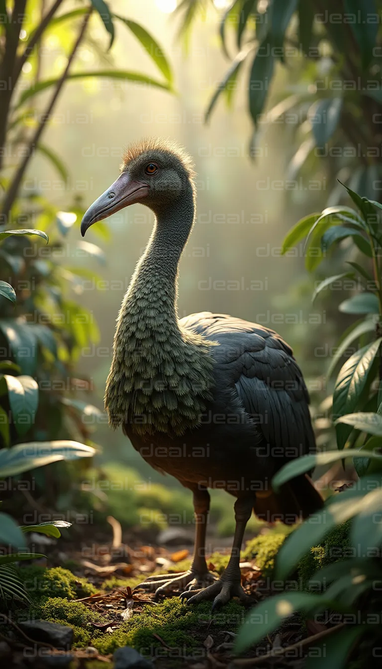 "Bird in Sunlit Forest Glade"