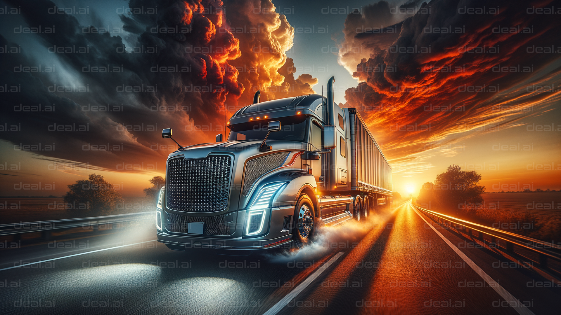 Truck at Sunrise: Power on the Road