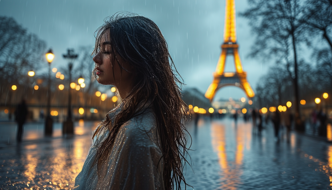 Rainy Evening by the Eiffel Tower