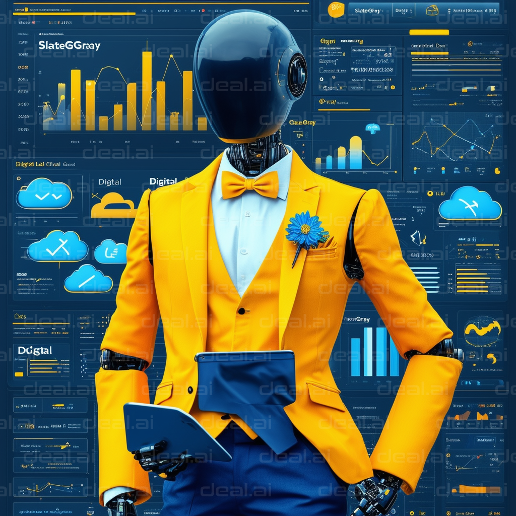 Dapper AI Robot Analyzing Data Dashboards