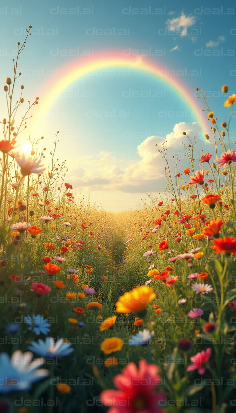 "Rainbow Over Blossoming Field"