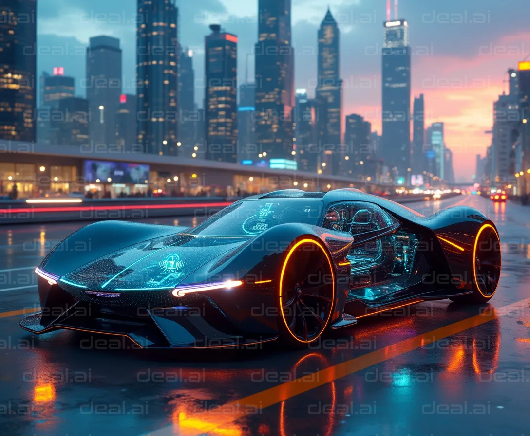 "Futuristic Supercar in Neon-Lit Cityscape"