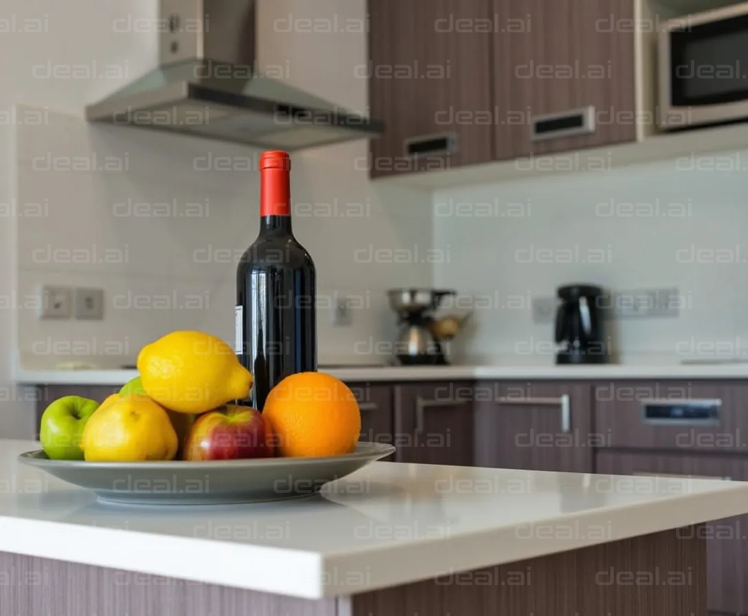 Modern Kitchen with Fruit and Wine Decor