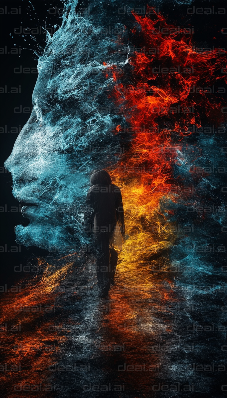 "Man Amidst Fire and Water Elements"