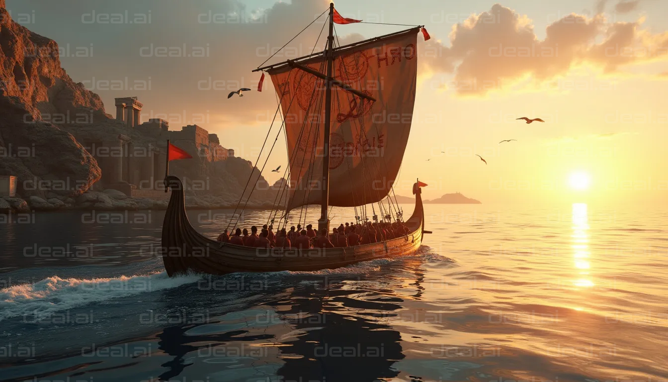 Viking Ship at Sunset