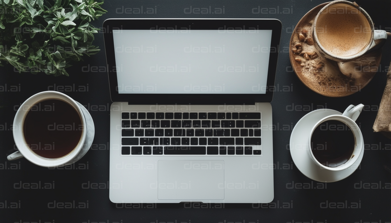 Laptop Workspace with Coffee Cups