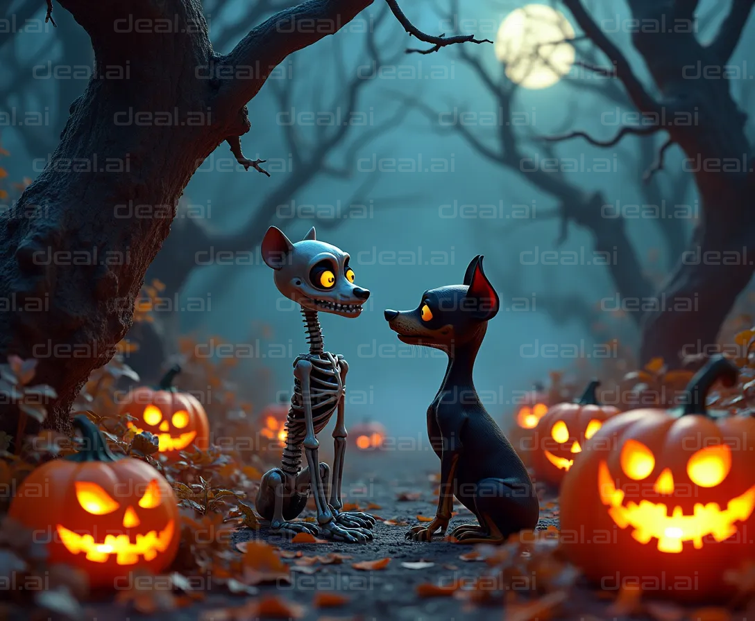 Halloween Dogs in a Spooky Forest