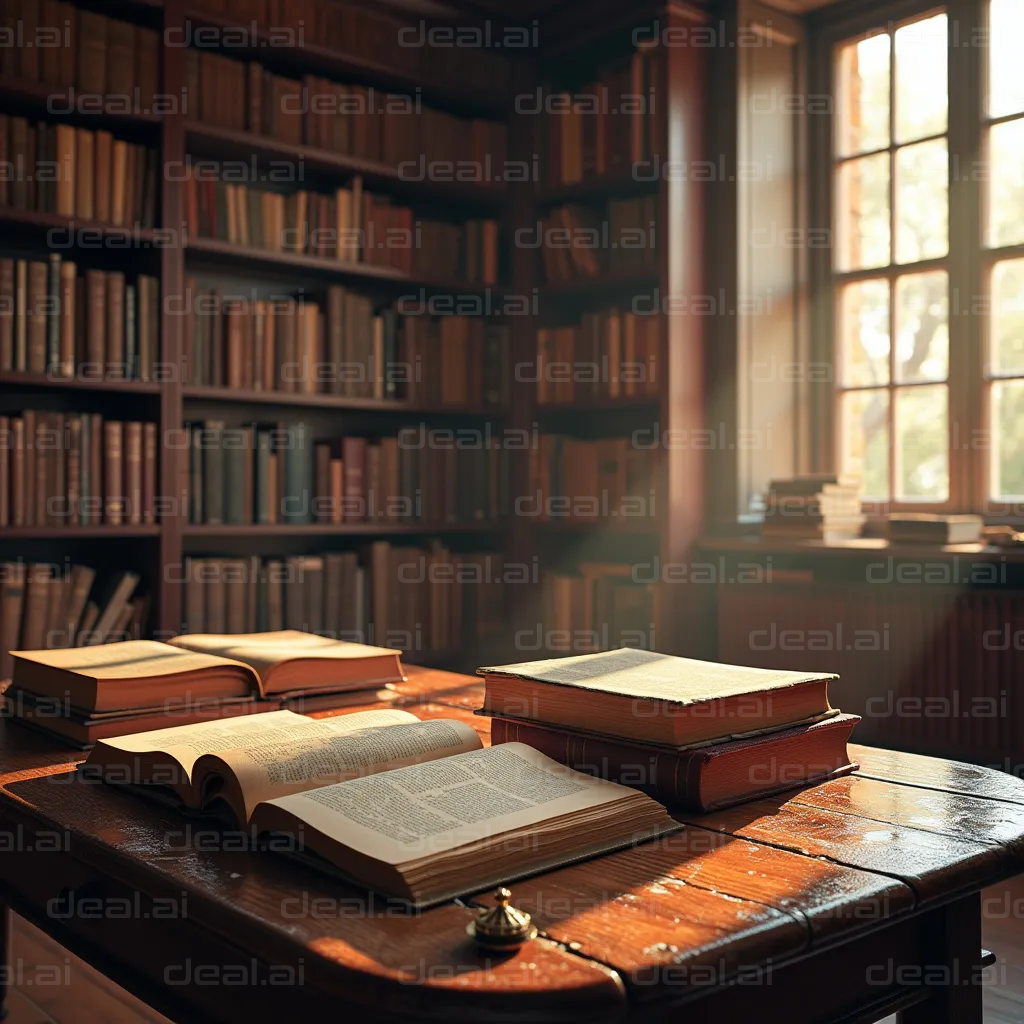 "Sunlit Study in a Cozy Library"