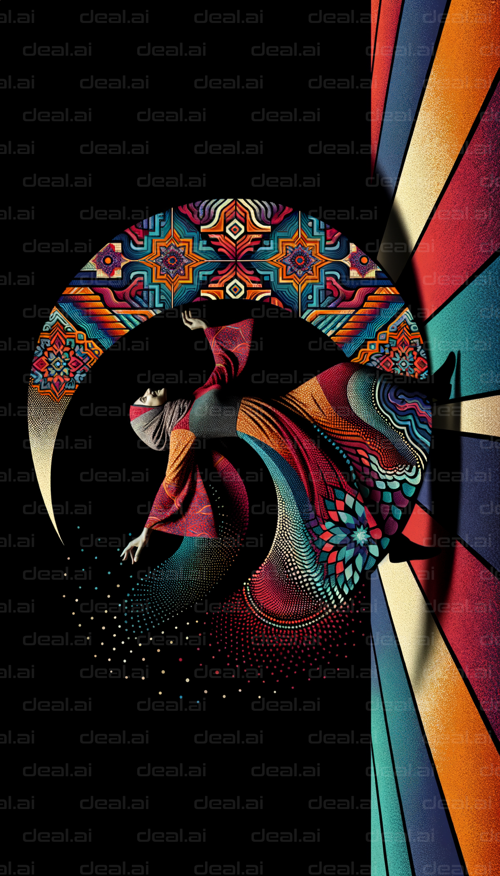 "Colorful Dancer in Ethereal Patterns"