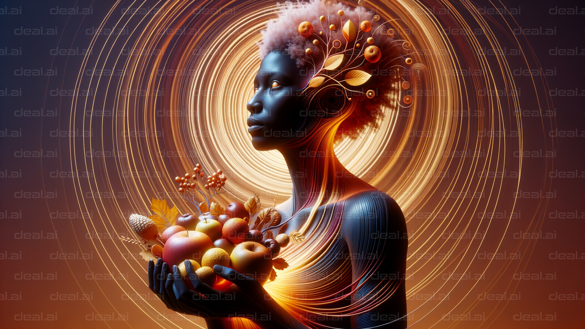 "Harvest Goddess in Glowing Spirals"