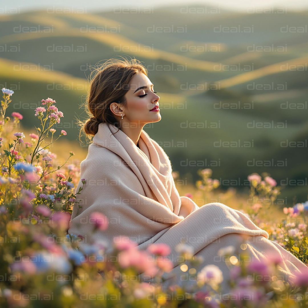 Tranquil Woman in Sunny Meadow