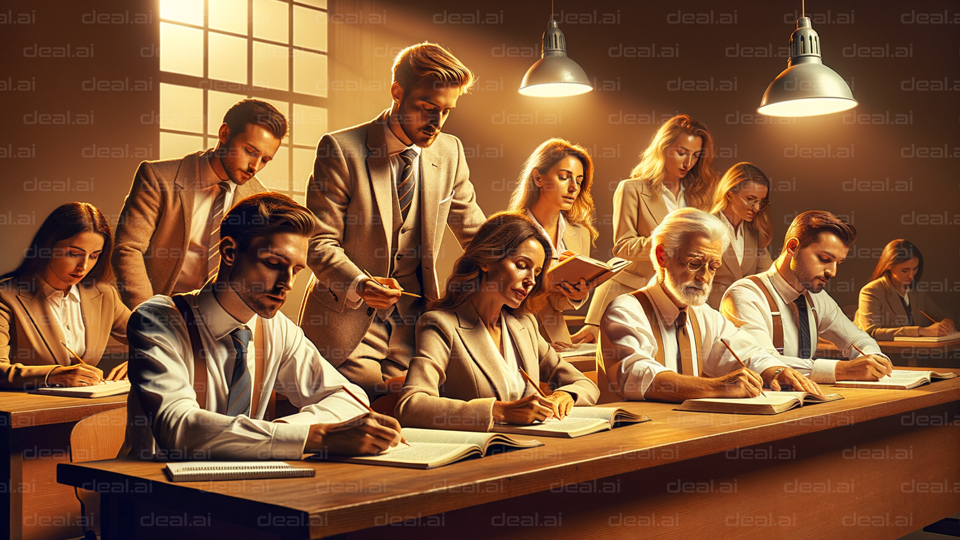 "Focused Business Meeting in Warm Lighting"