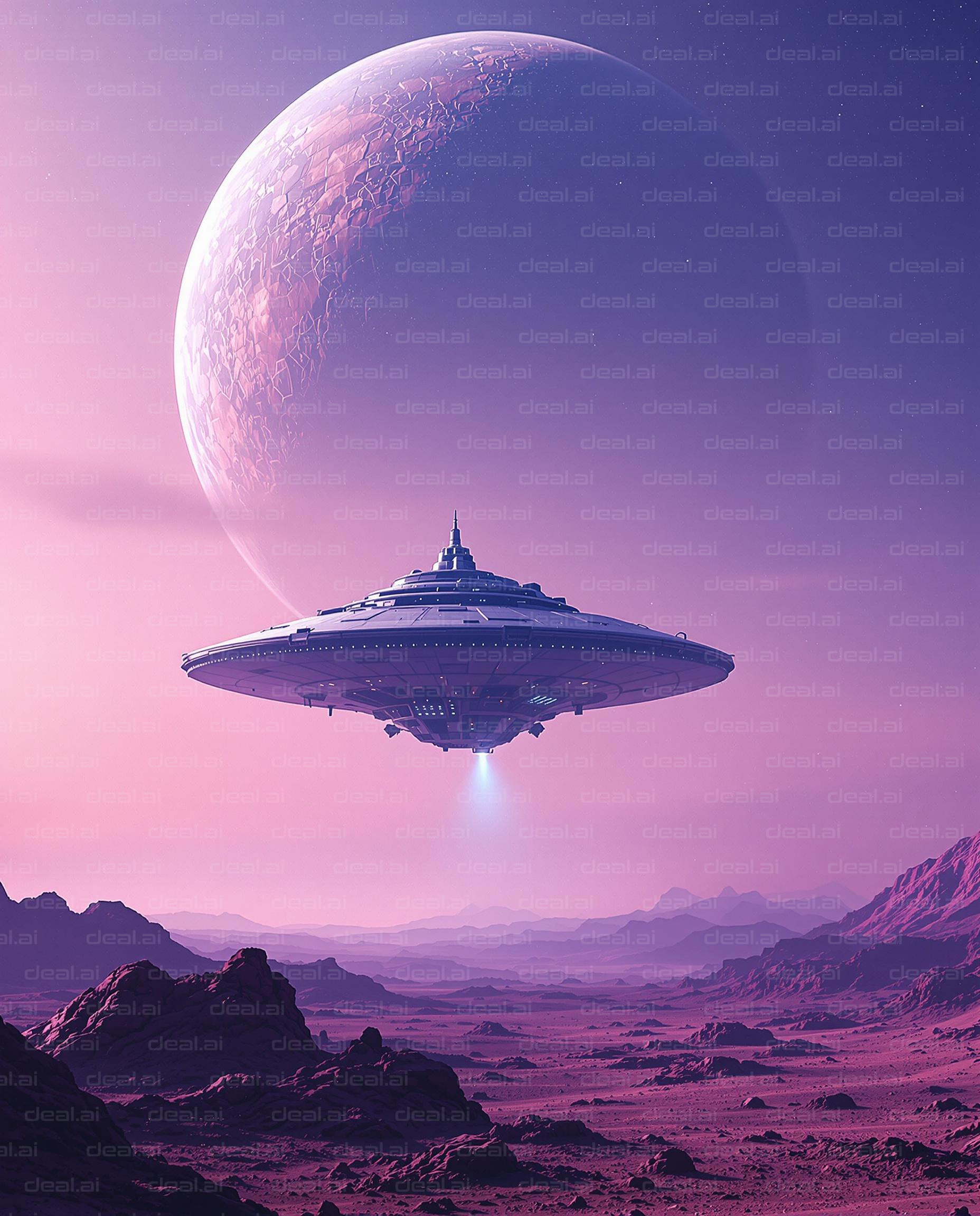 "Alien Craft Over Purple Planet"
