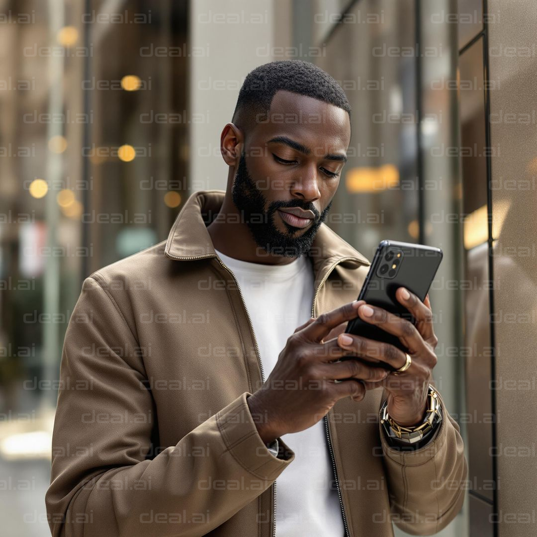 Man Checking Phone in Urban Setting