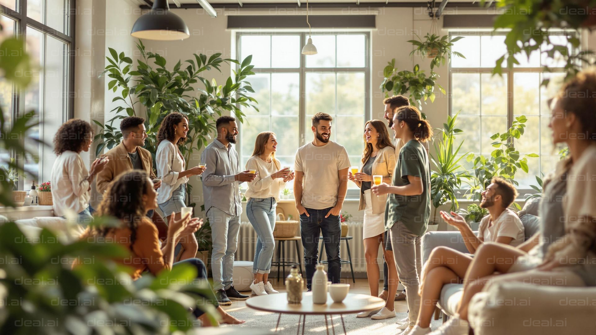 Lively Gathering in Sunlit Room