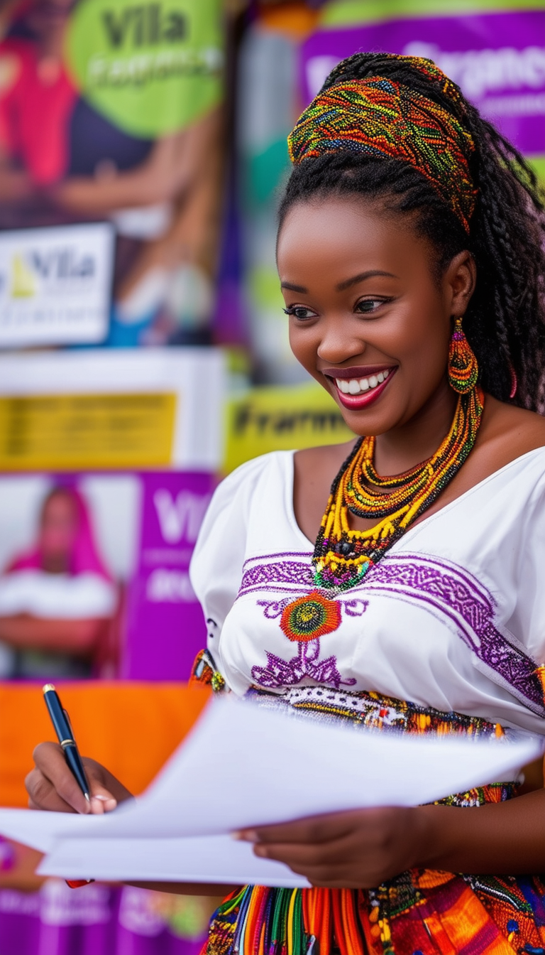 Smiling Woman in Colorful Traditional Attire