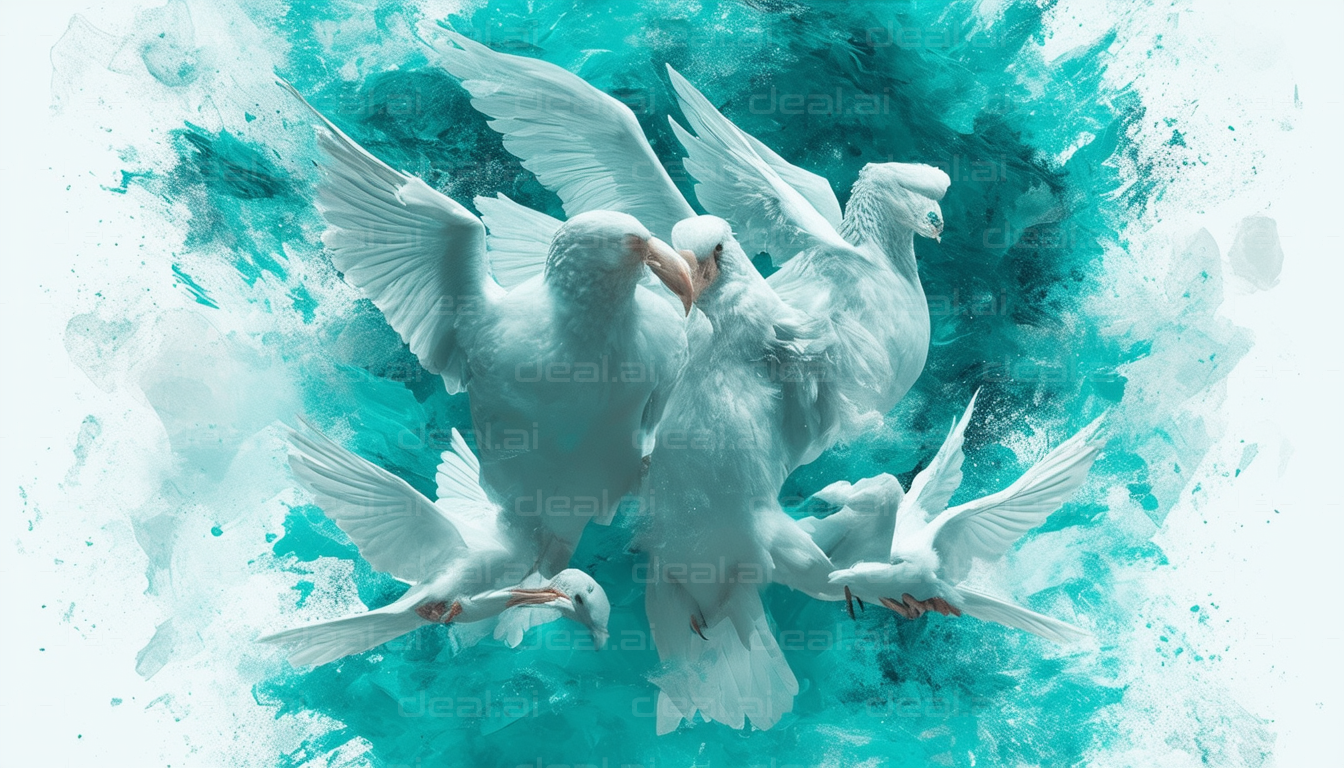 Doves in Flight Against Turquoise Sky