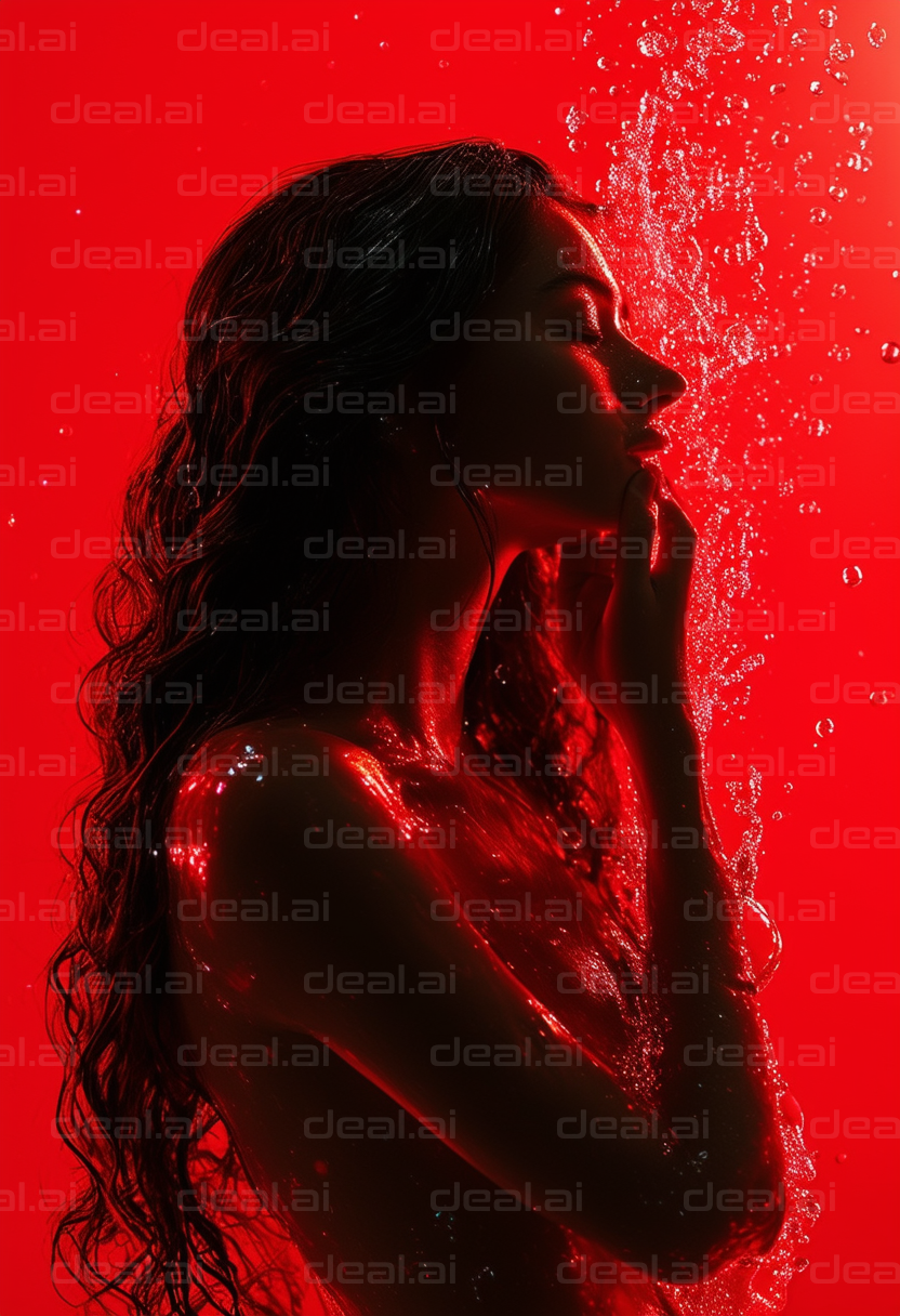 Silhouette in Red and Water Splash