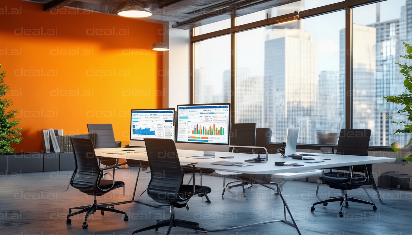 Modern Office with Bright Orange Accent Wall