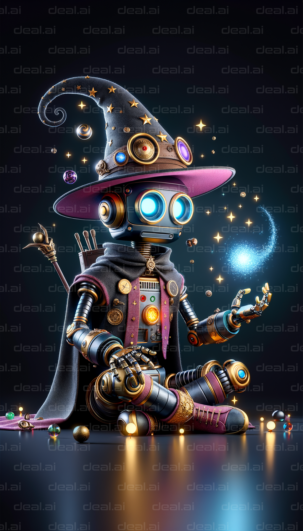 Robot Wizard Conjuring Magic