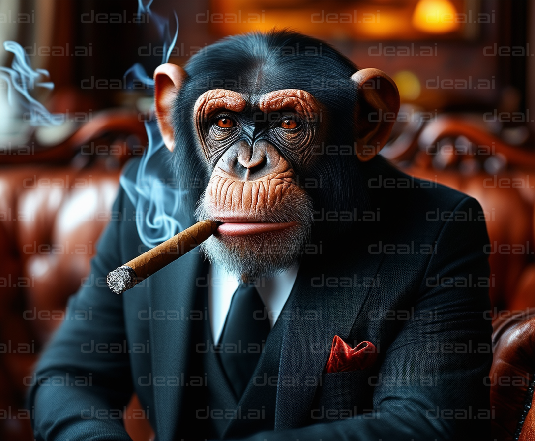 Chimp in a Suit Smoking a Cigar