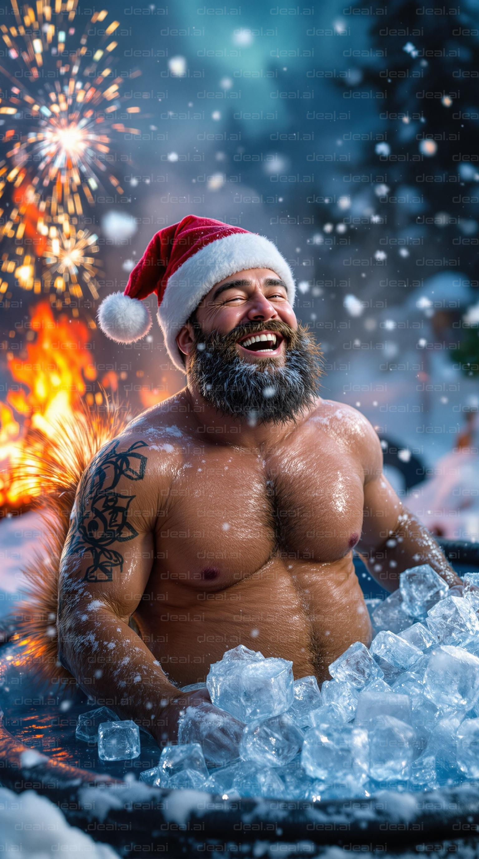 "Festive Winter Fun in Ice Bath"