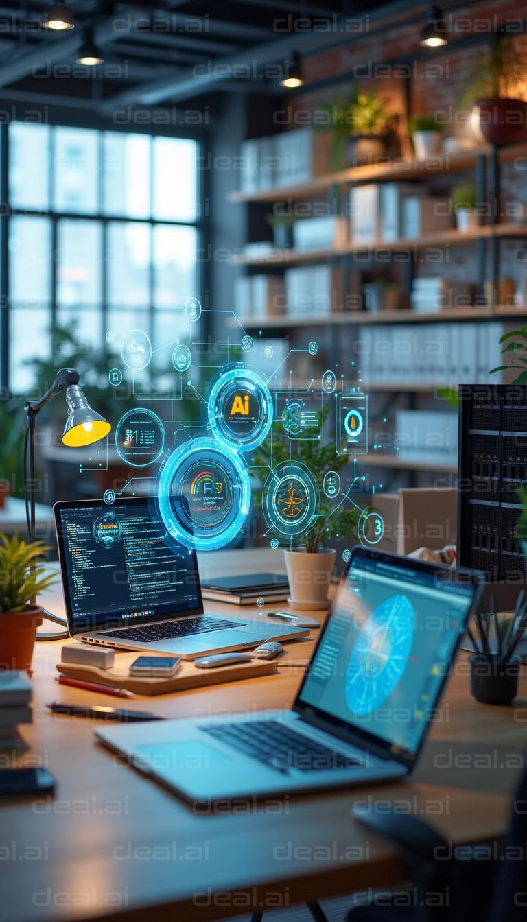 "Modern Workspace with AI Technology"