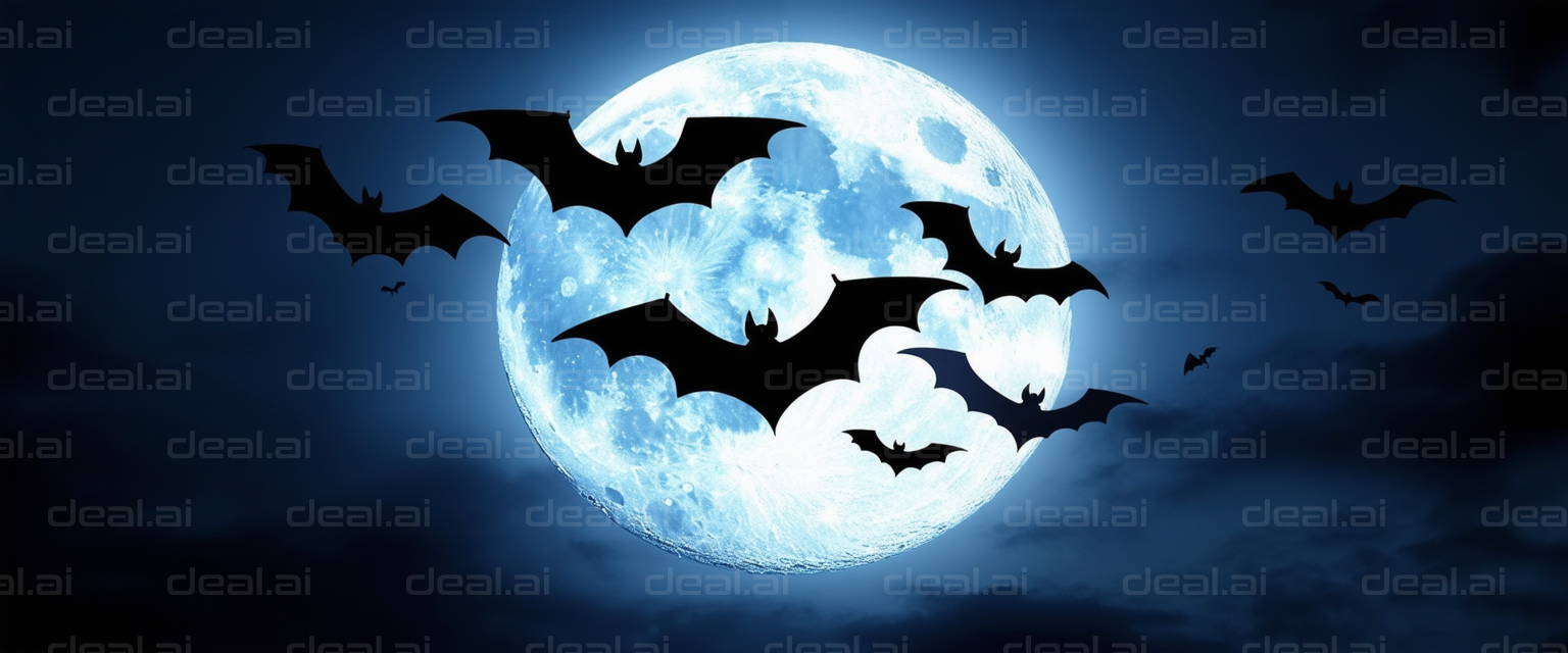 Bats Flying Against a Full Moon