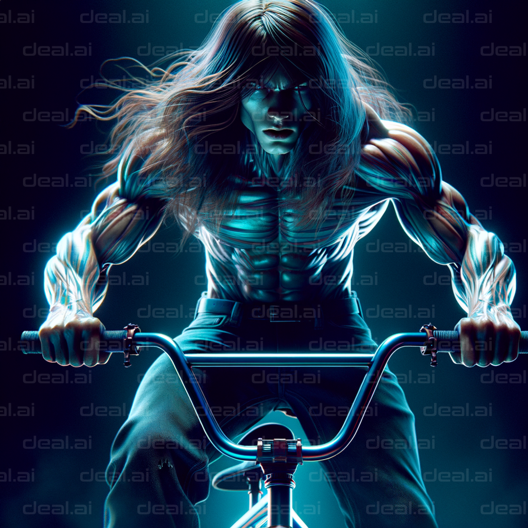 "Fierce Cyclist in Dynamic Motion"