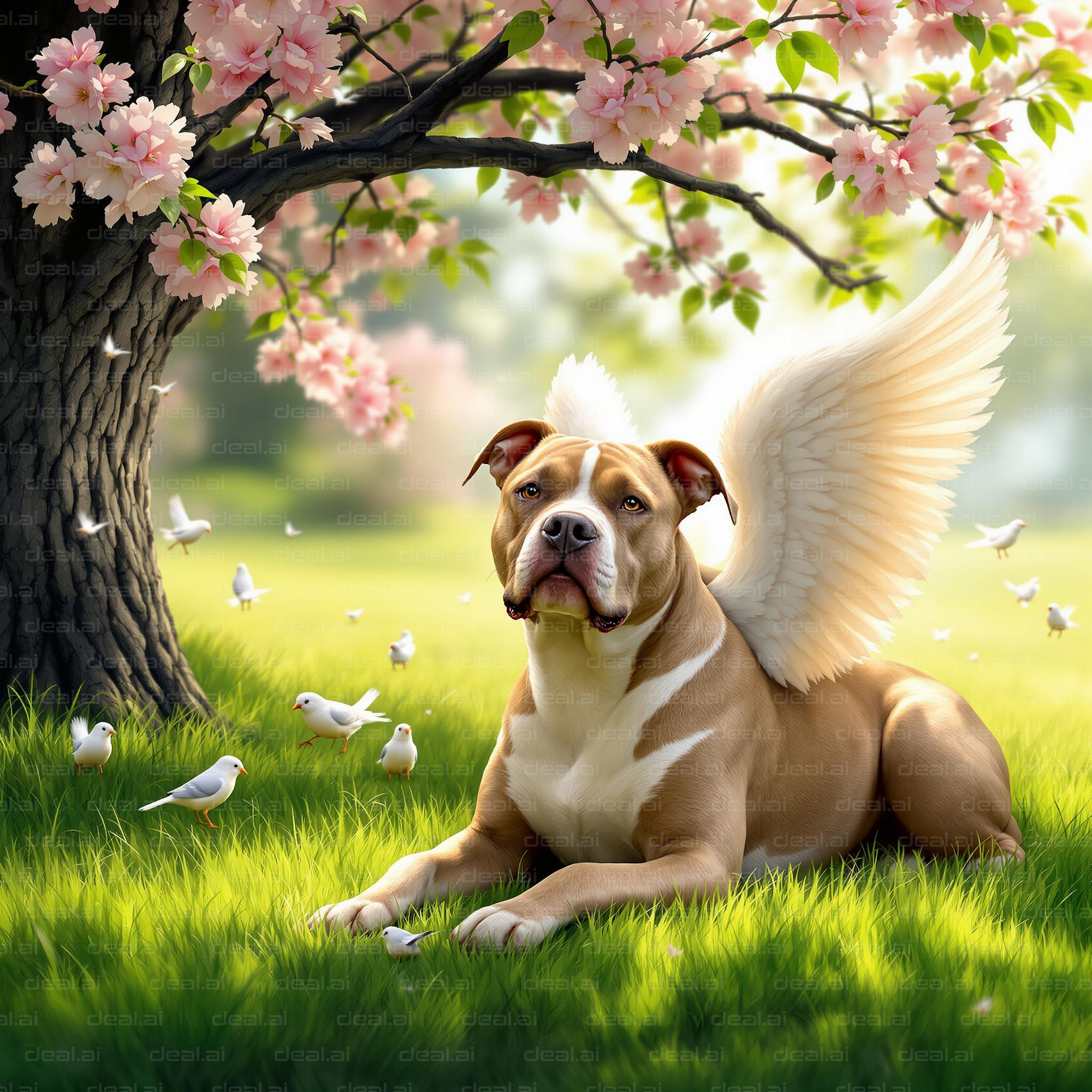 Angel Dog Under Cherry Blossoms