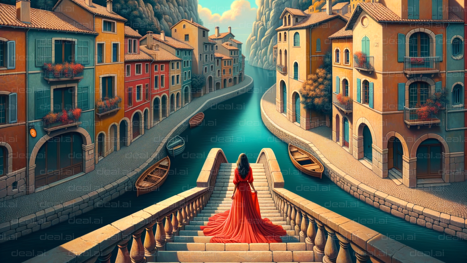 "Lady in Red by the Canal"