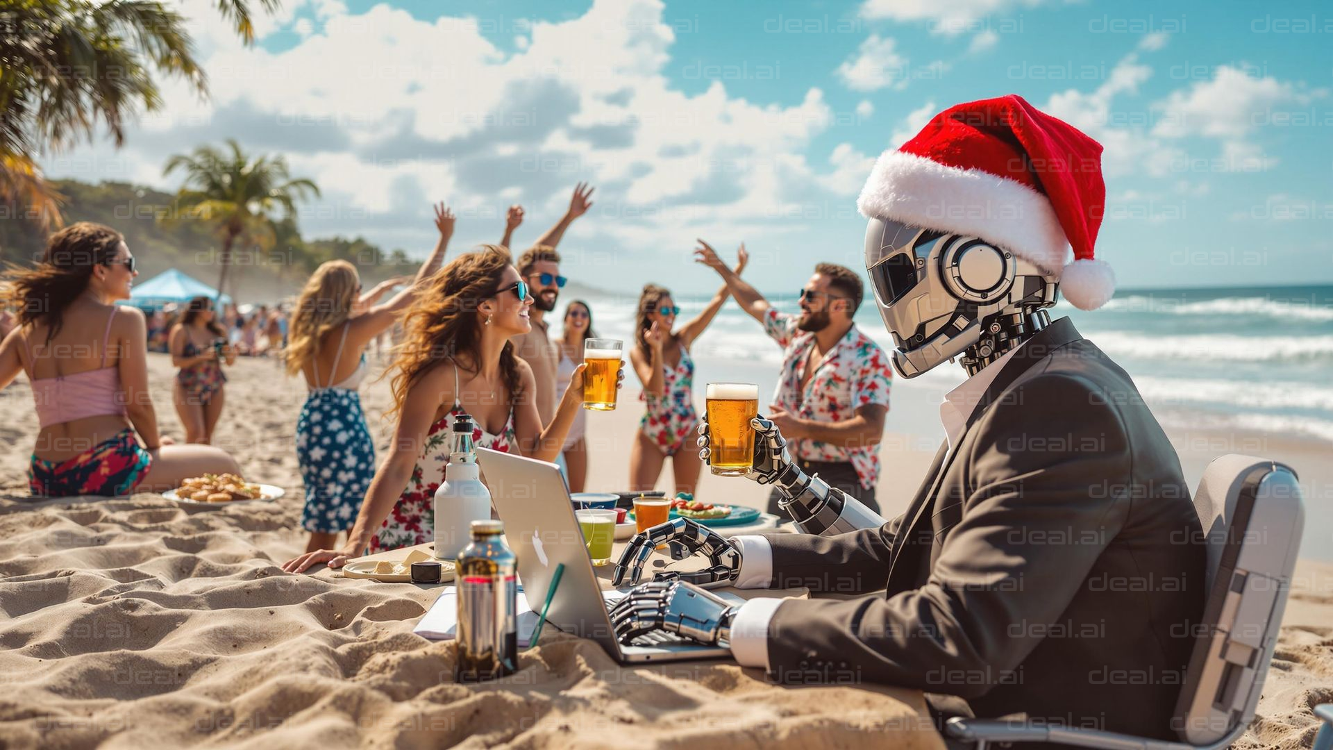 "Robot Enjoys Christmas Beach Party"