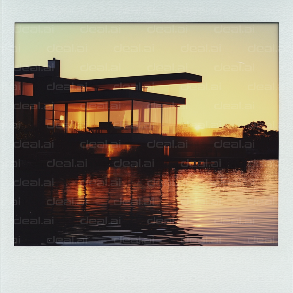 Modern Lakeside Home at Sunset