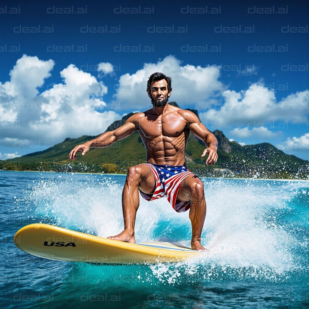 Patriotic Surfer in Action