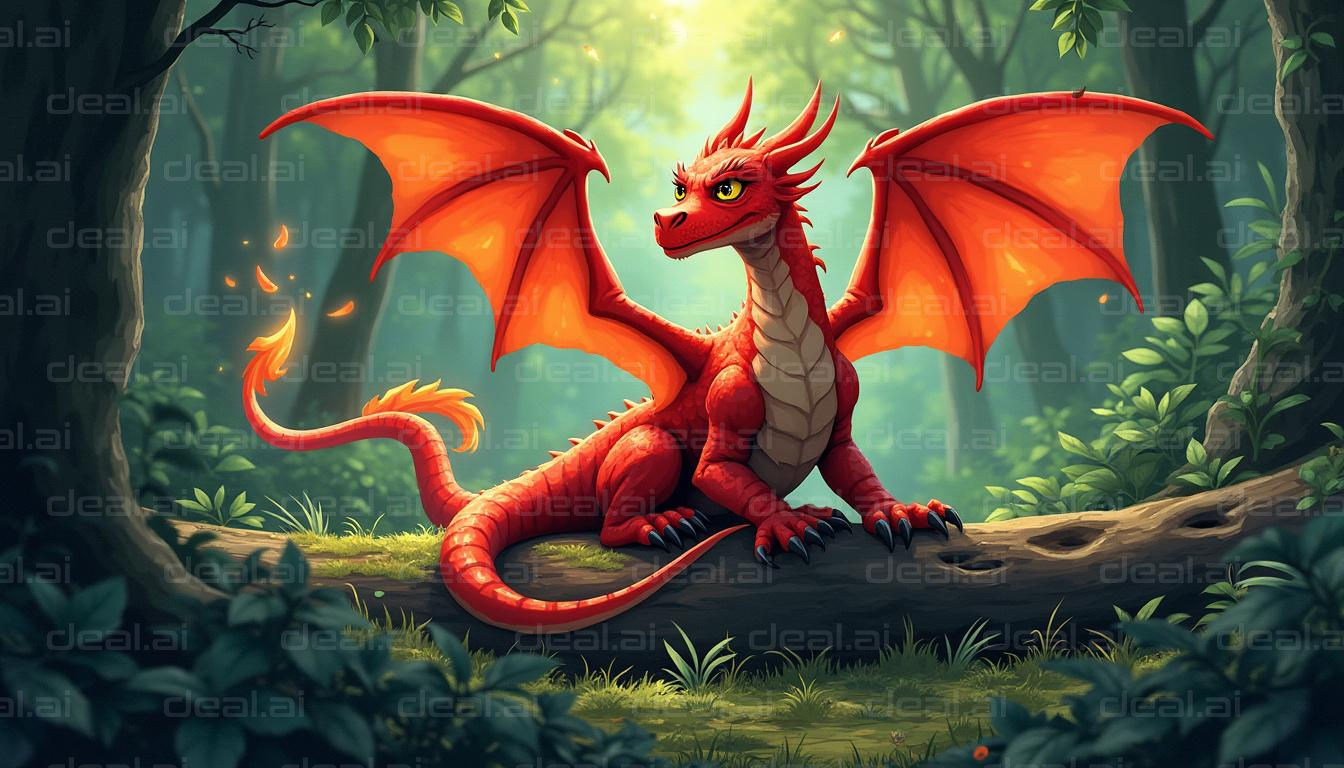 "Fiery Dragon in Mystical Forest"