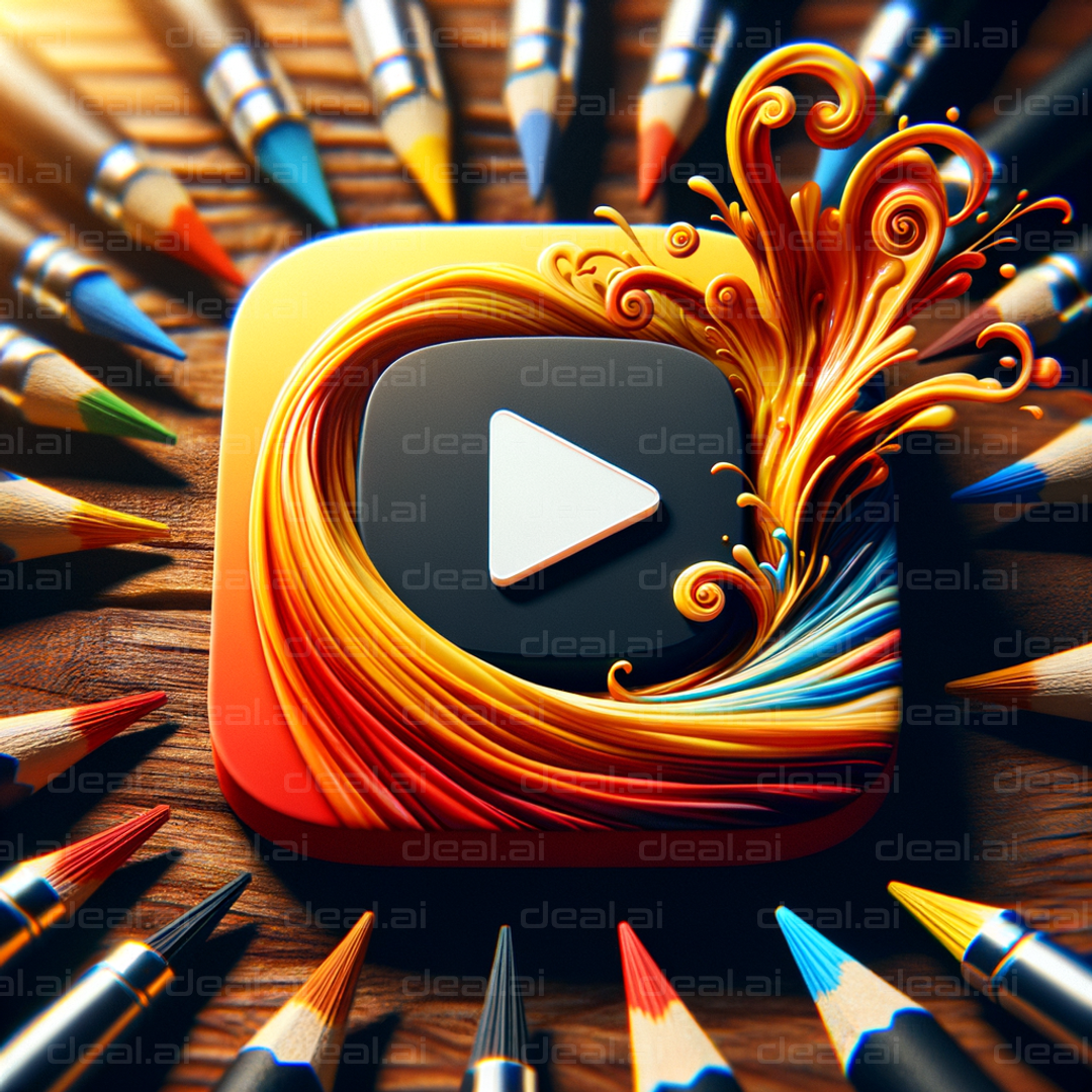 "Creative Video App Icon Surrounded by Pencils"